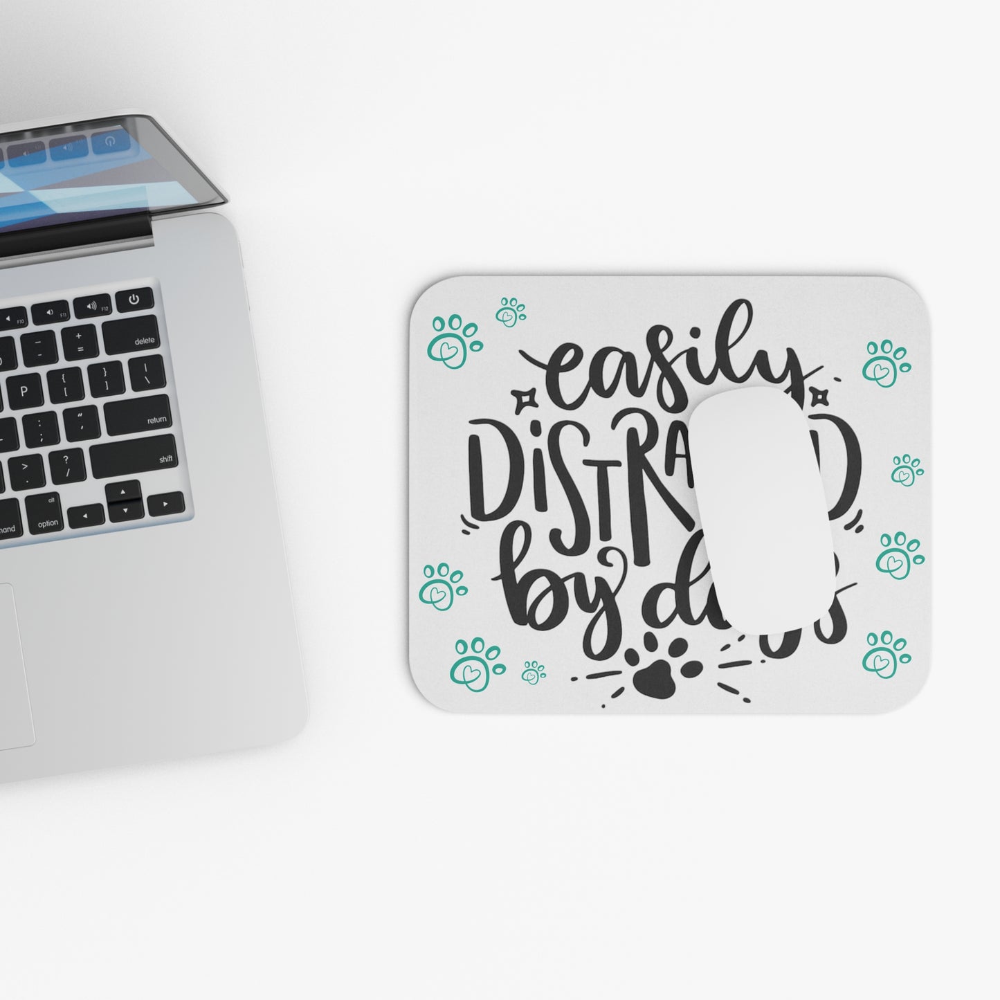 Easily Distracted by Dogs Mouse Pad | Fun Dog Lover Gift | Paws Design