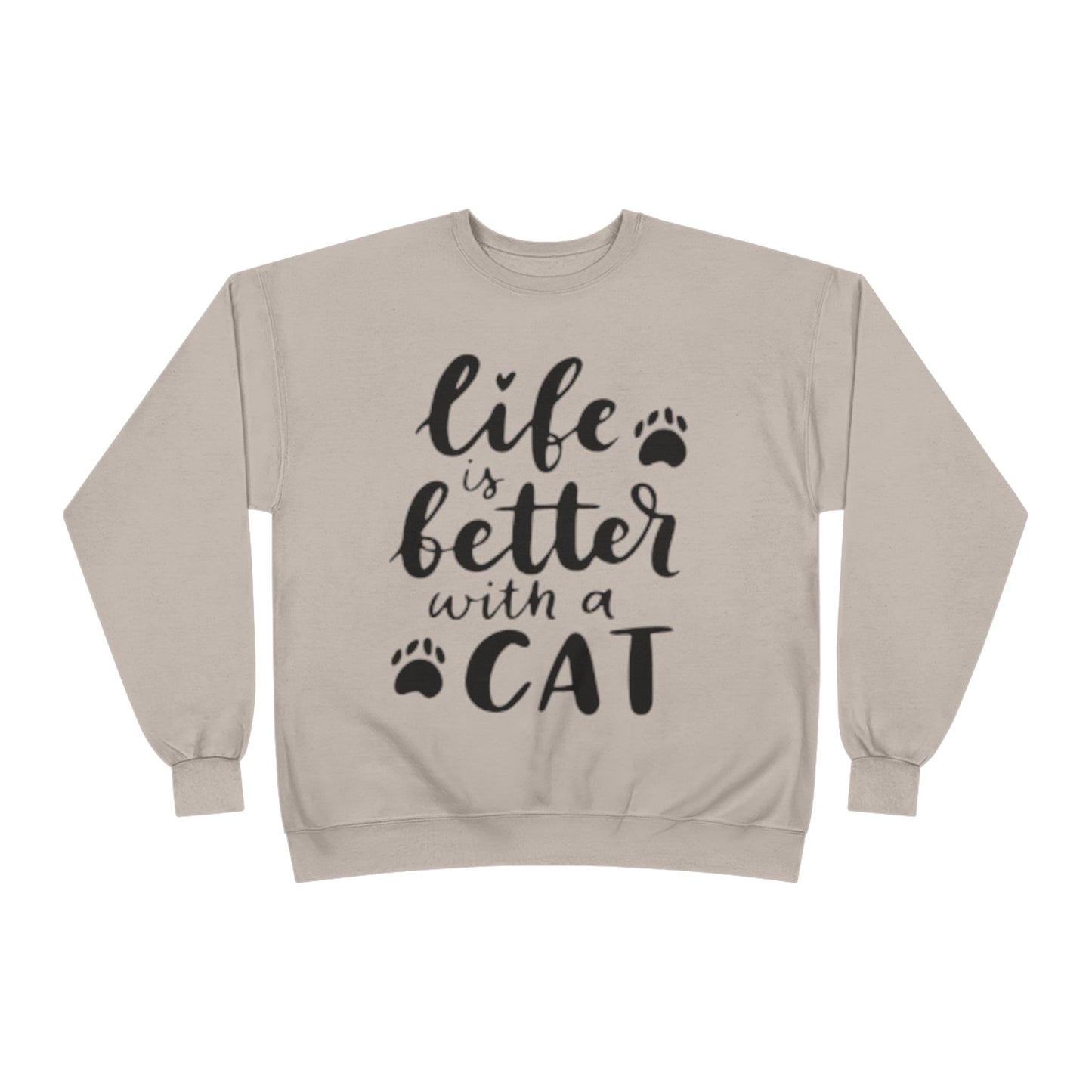 Eco-Friendly Cat Lover Crewneck Sweatshirt – 'Life is Better with a Cat'