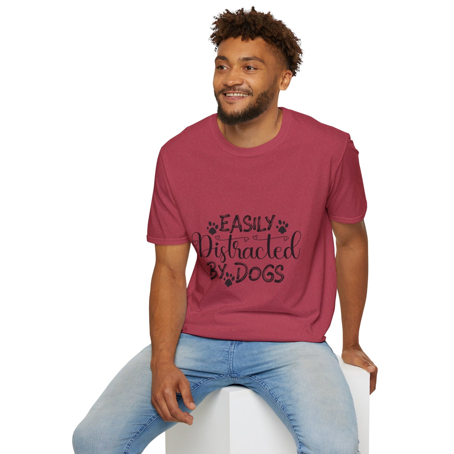 Easily Distracted by Dogs Unisex Softstyle T-Shirt – Perfect for Dog Lovers