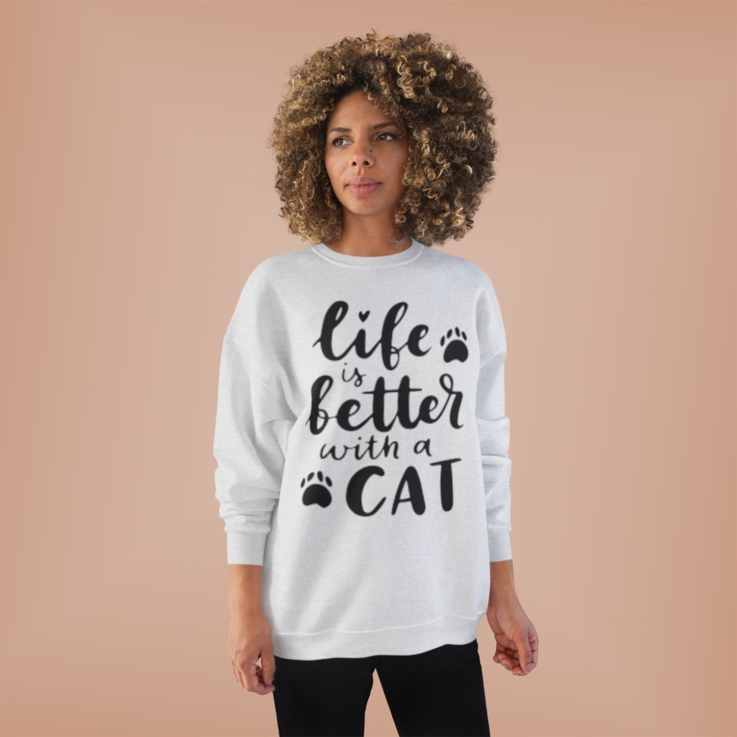 Eco-Friendly Cat Lover Crewneck Sweatshirt – 'Life is Better with a Cat'