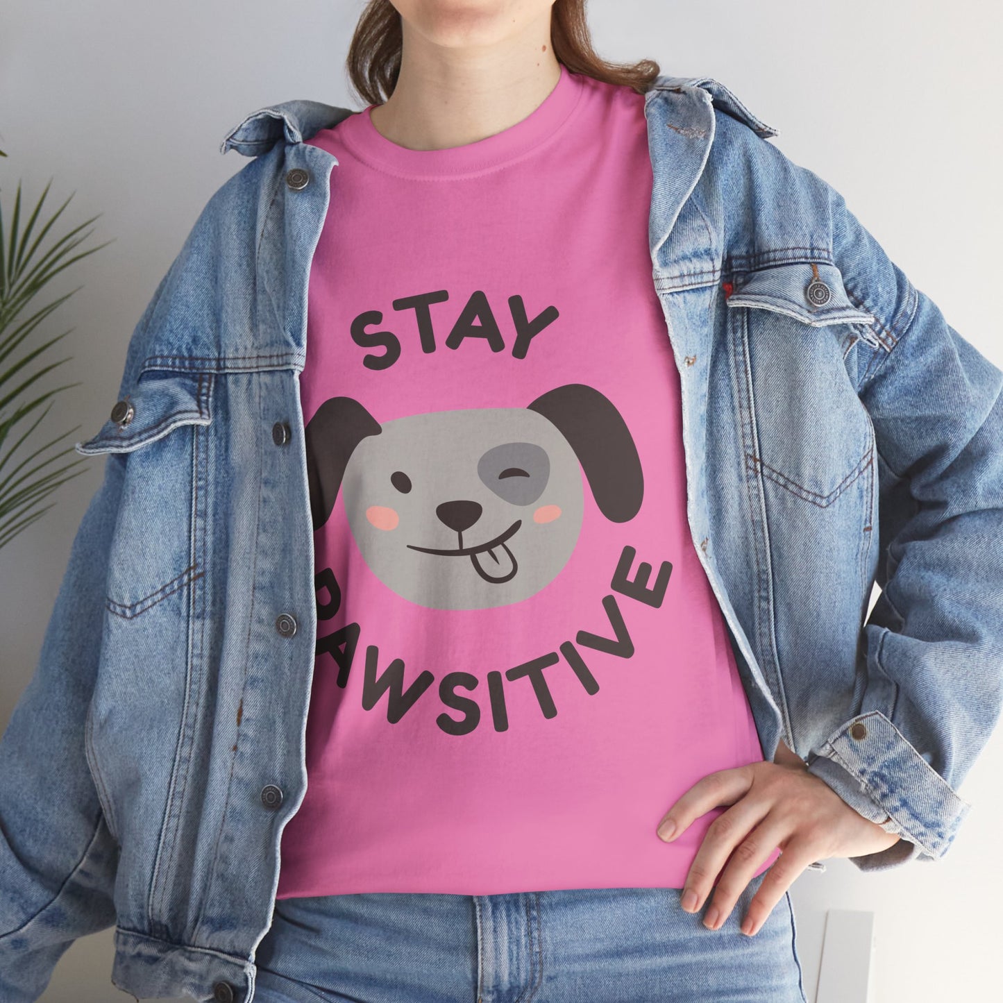 Unisex Heavy Cotton Tee - Stay Pawsitive Dog Tee for Pet Lovers