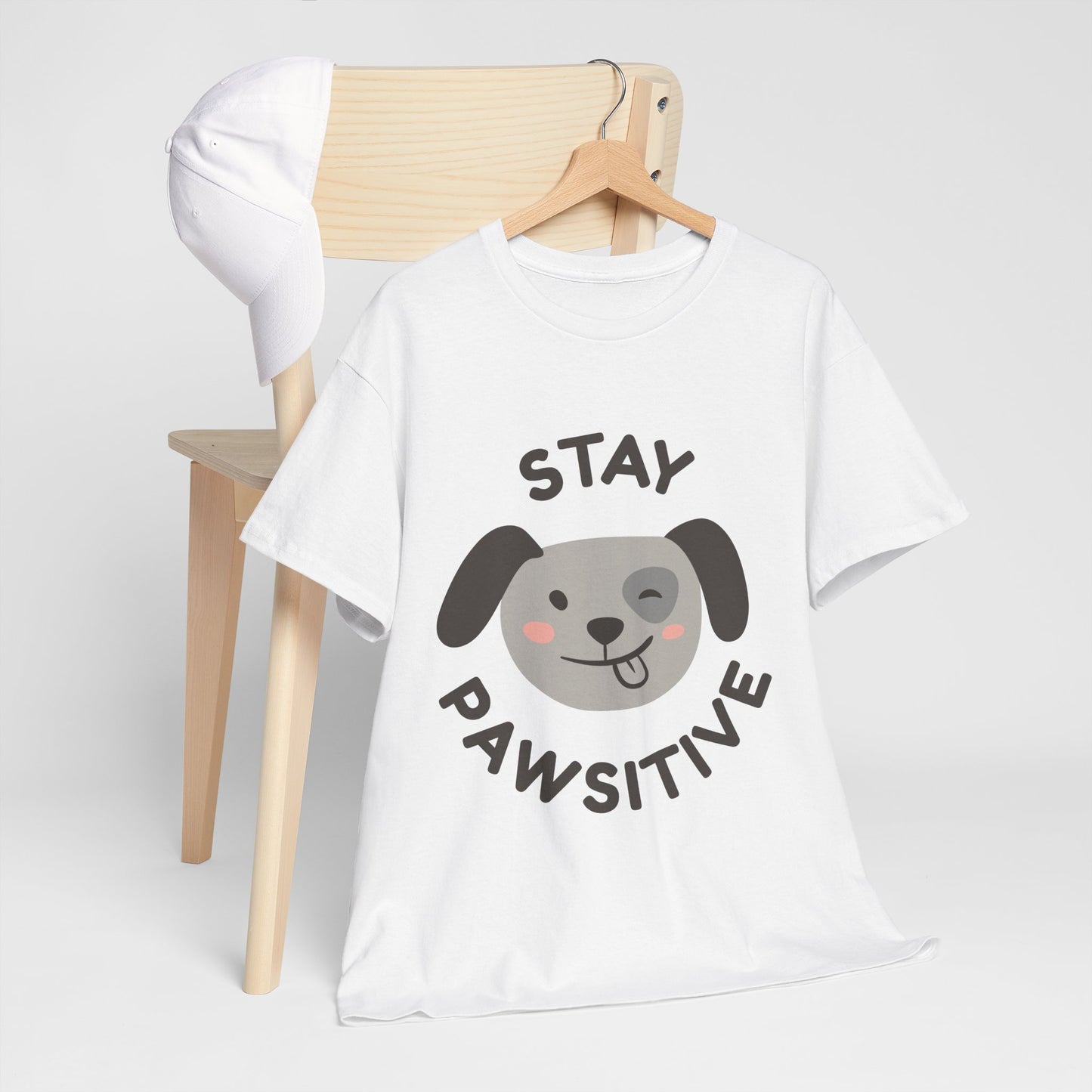 Unisex Heavy Cotton Tee - Stay Pawsitive Dog Tee for Pet Lovers