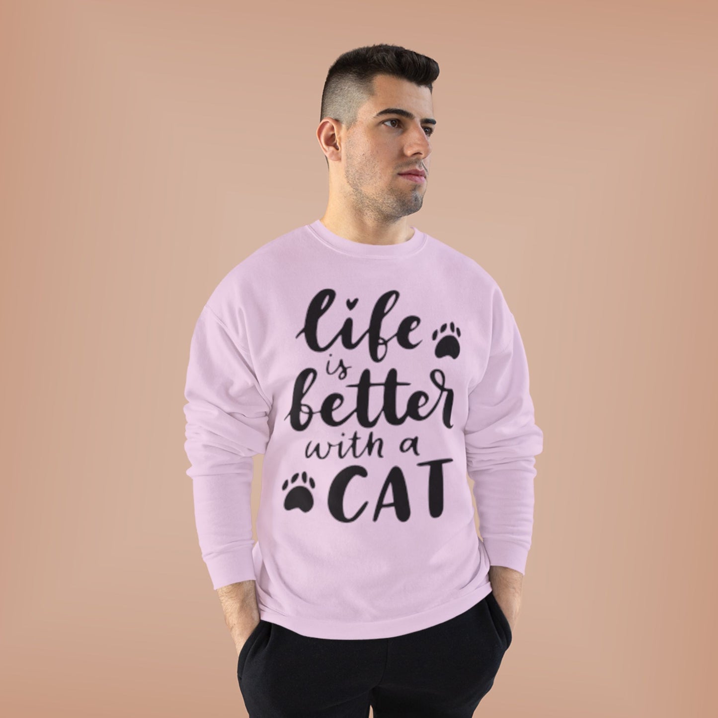 Eco-Friendly Cat Lover Crewneck Sweatshirt – 'Life is Better with a Cat'