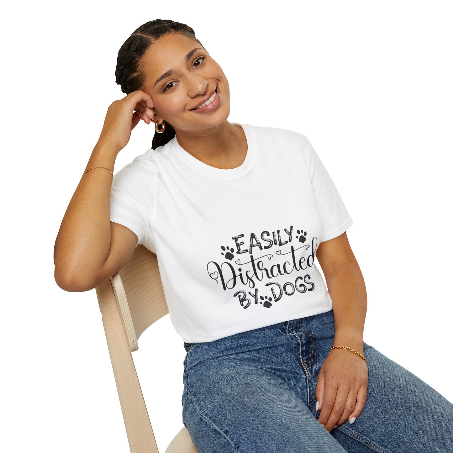 Easily Distracted by Dogs Unisex Softstyle T-Shirt – Perfect for Dog Lovers