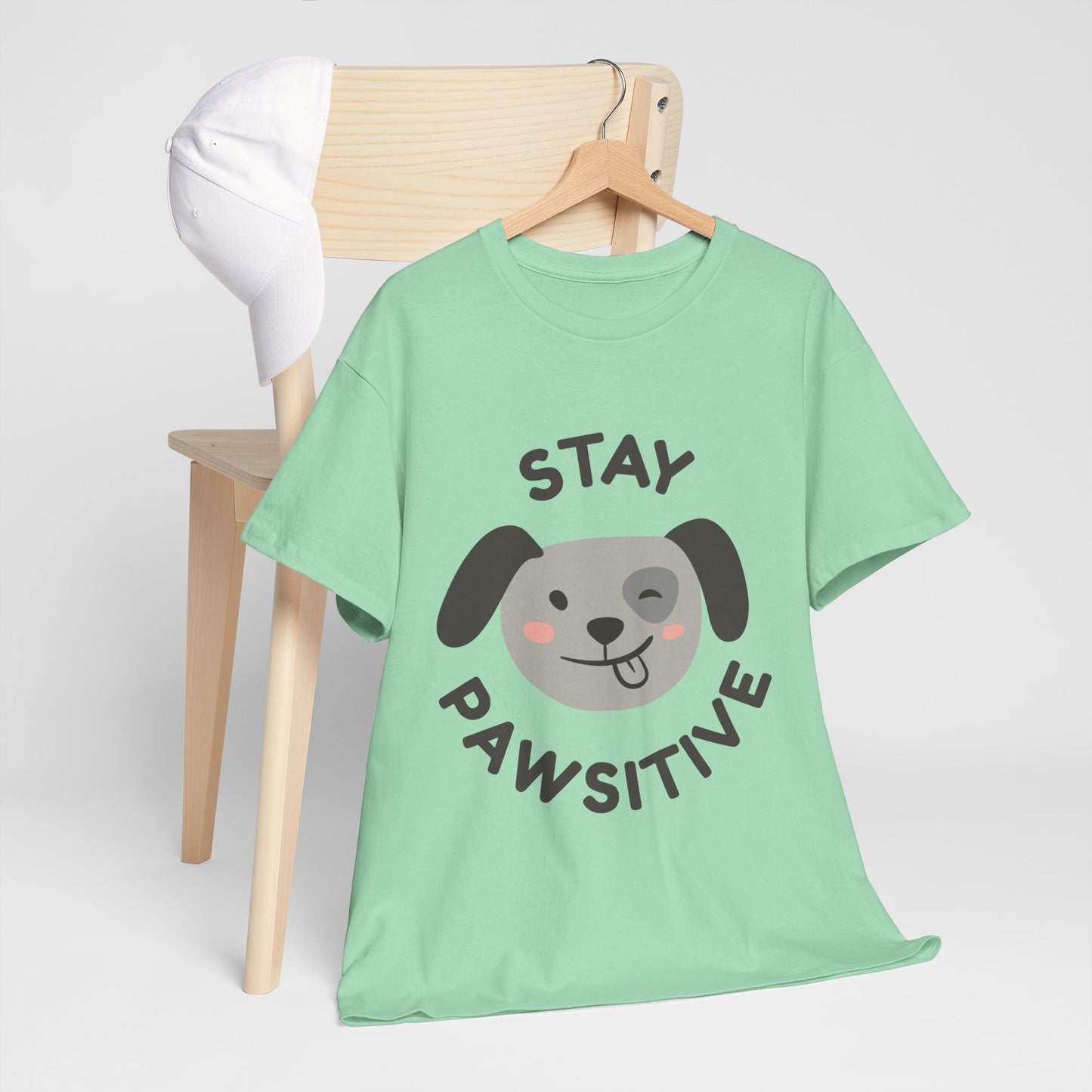 Unisex Heavy Cotton Tee - Stay Pawsitive Dog Tee for Pet Lovers