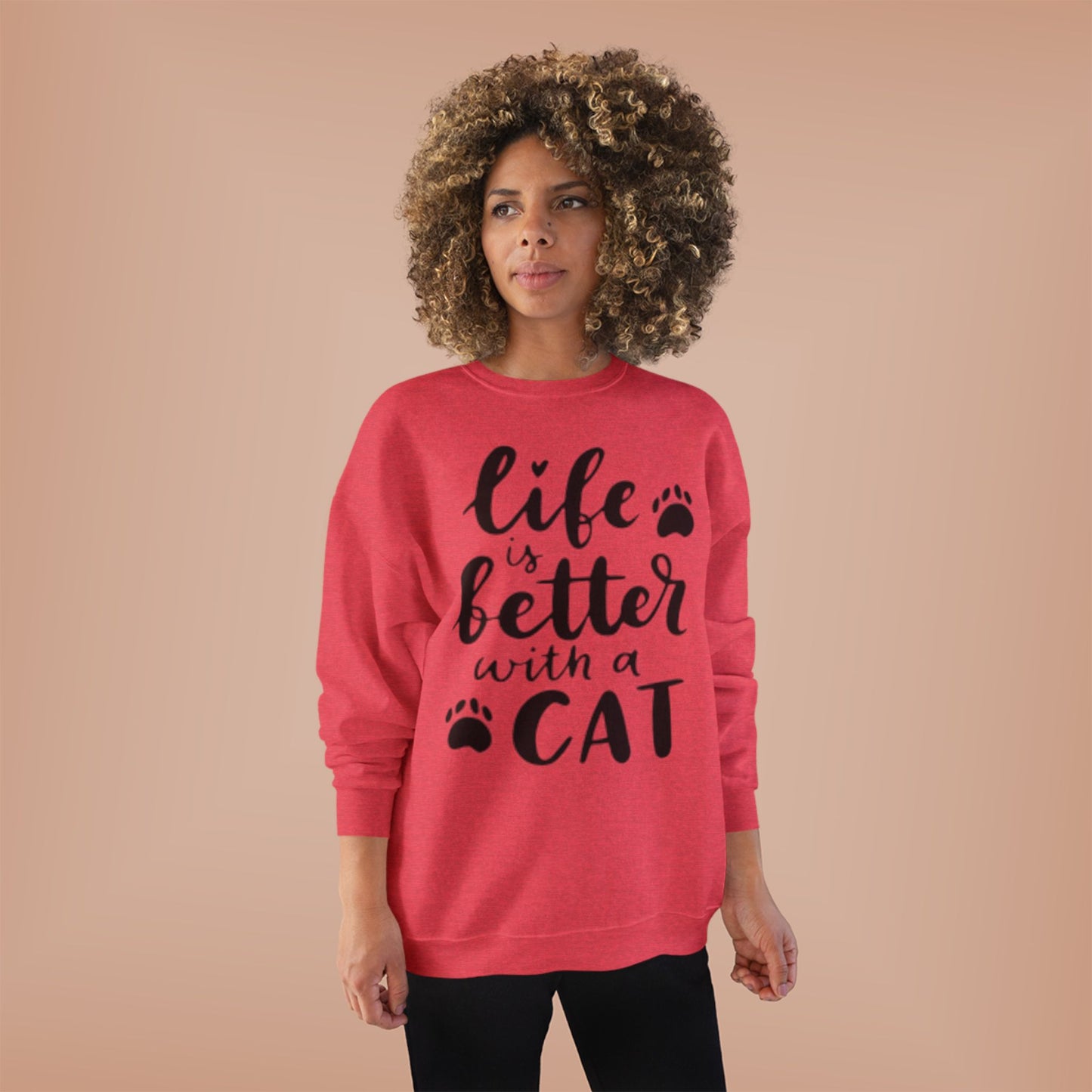 Eco-Friendly Cat Lover Crewneck Sweatshirt – 'Life is Better with a Cat'