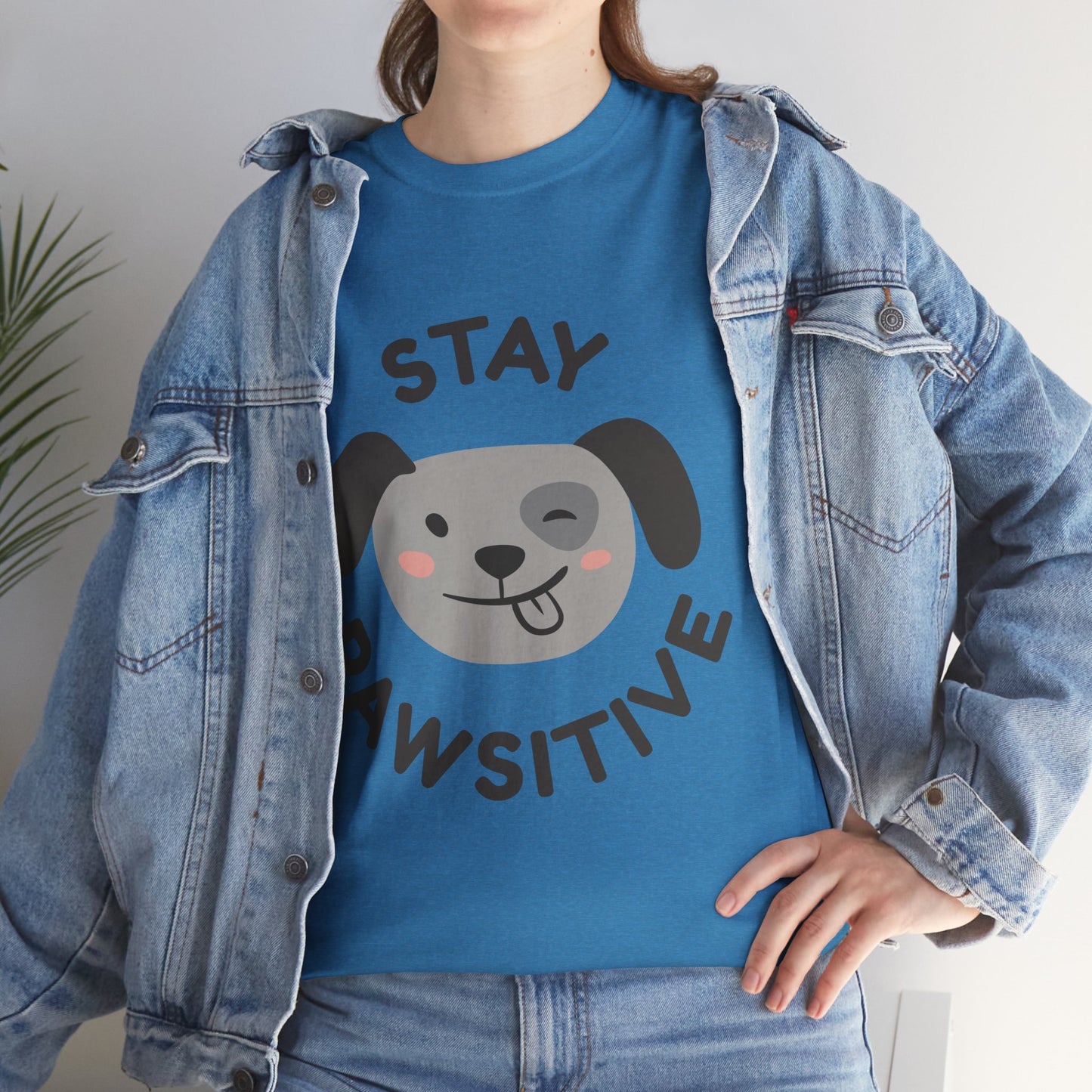 Unisex Heavy Cotton Tee - Stay Pawsitive Dog Tee for Pet Lovers