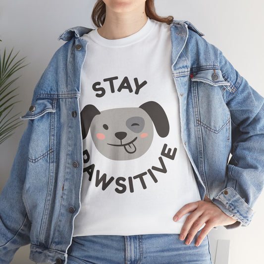 Unisex Heavy Cotton Tee - Stay Pawsitive Dog Tee for Pet Lovers