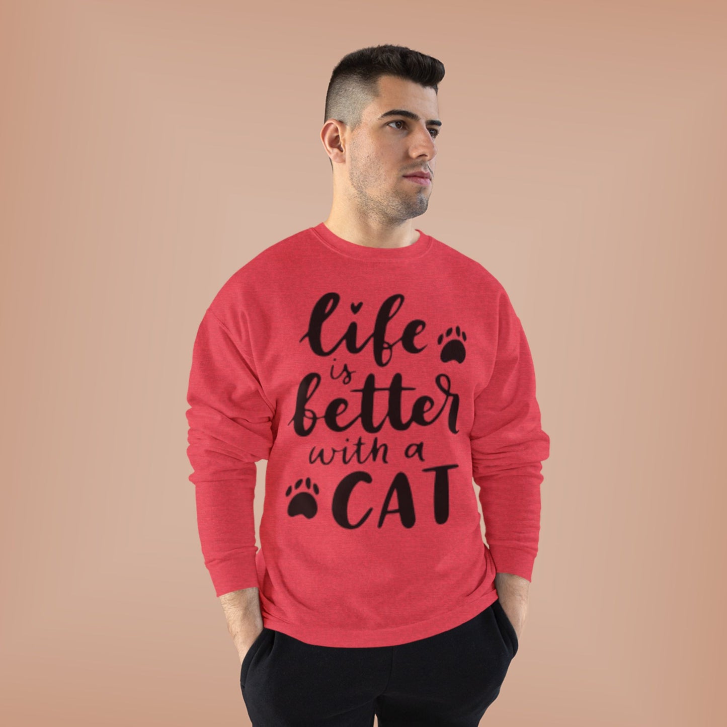 Eco-Friendly Cat Lover Crewneck Sweatshirt – 'Life is Better with a Cat'