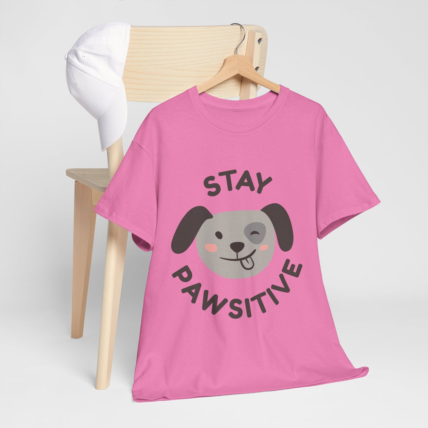 Unisex Heavy Cotton Tee - Stay Pawsitive Dog Tee for Pet Lovers