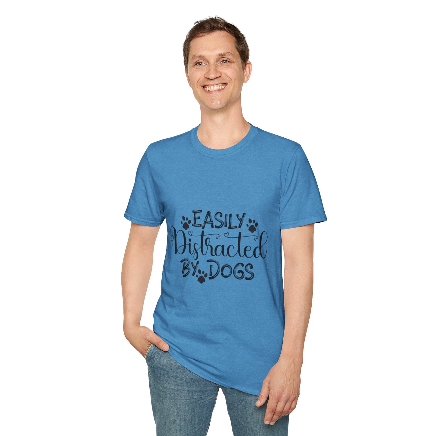 Easily Distracted by Dogs Unisex Softstyle T-Shirt – Perfect for Dog Lovers