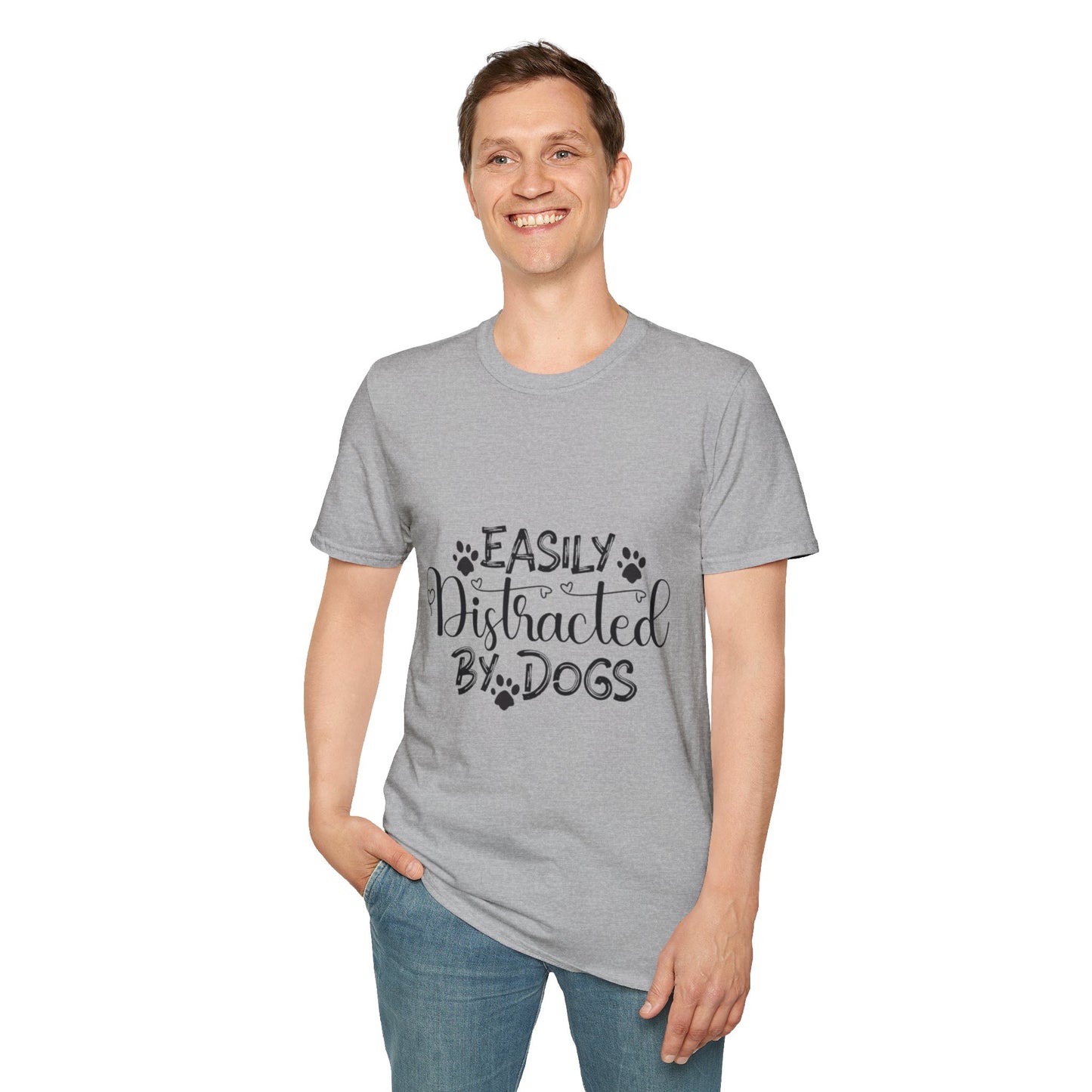 Easily Distracted by Dogs Unisex Softstyle T-Shirt – Perfect for Dog Lovers