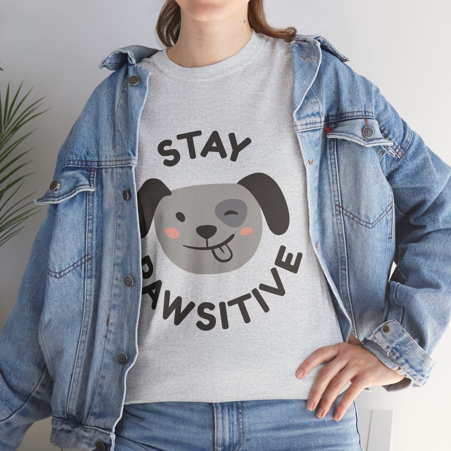 Unisex Heavy Cotton Tee - Stay Pawsitive Dog Tee for Pet Lovers