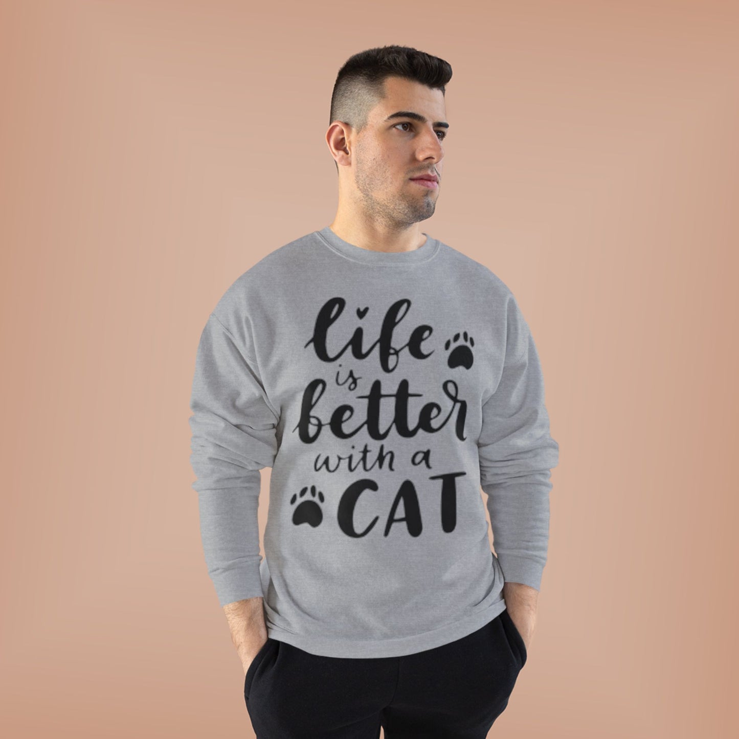 Eco-Friendly Cat Lover Crewneck Sweatshirt – 'Life is Better with a Cat'