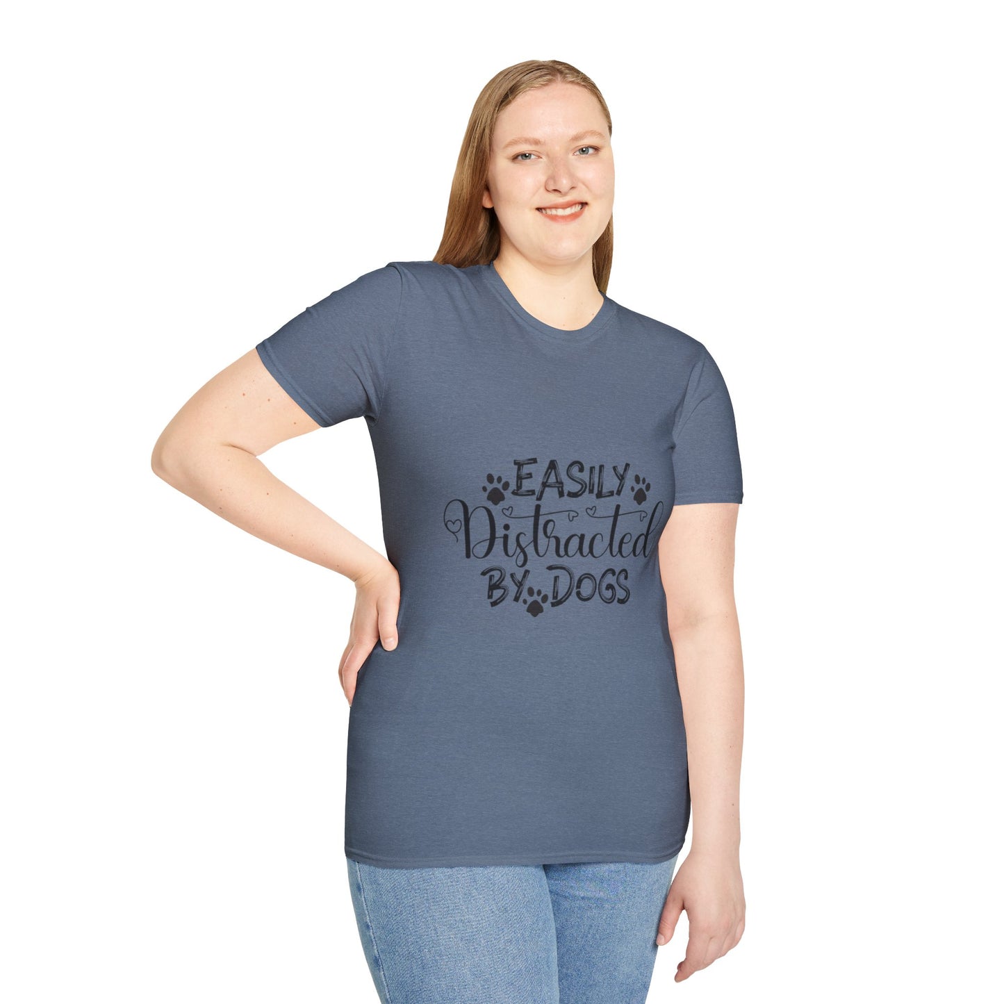 Easily Distracted by Dogs Unisex Softstyle T-Shirt – Perfect for Dog Lovers