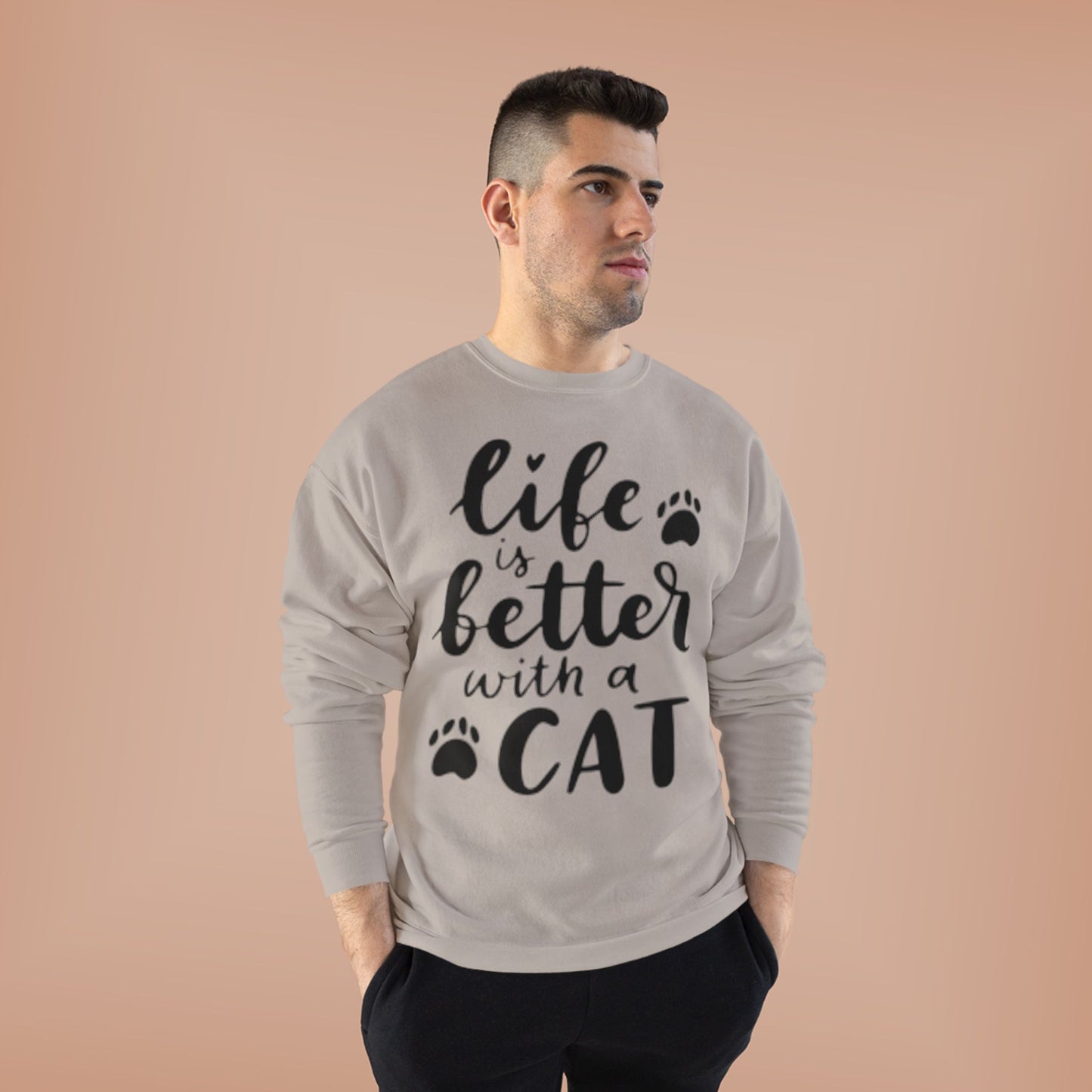 Eco-Friendly Cat Lover Crewneck Sweatshirt – 'Life is Better with a Cat'