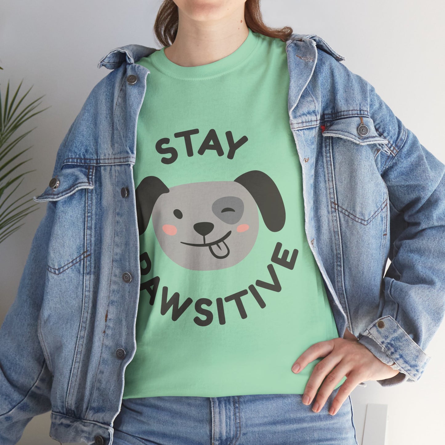 Unisex Heavy Cotton Tee - Stay Pawsitive Dog Tee for Pet Lovers