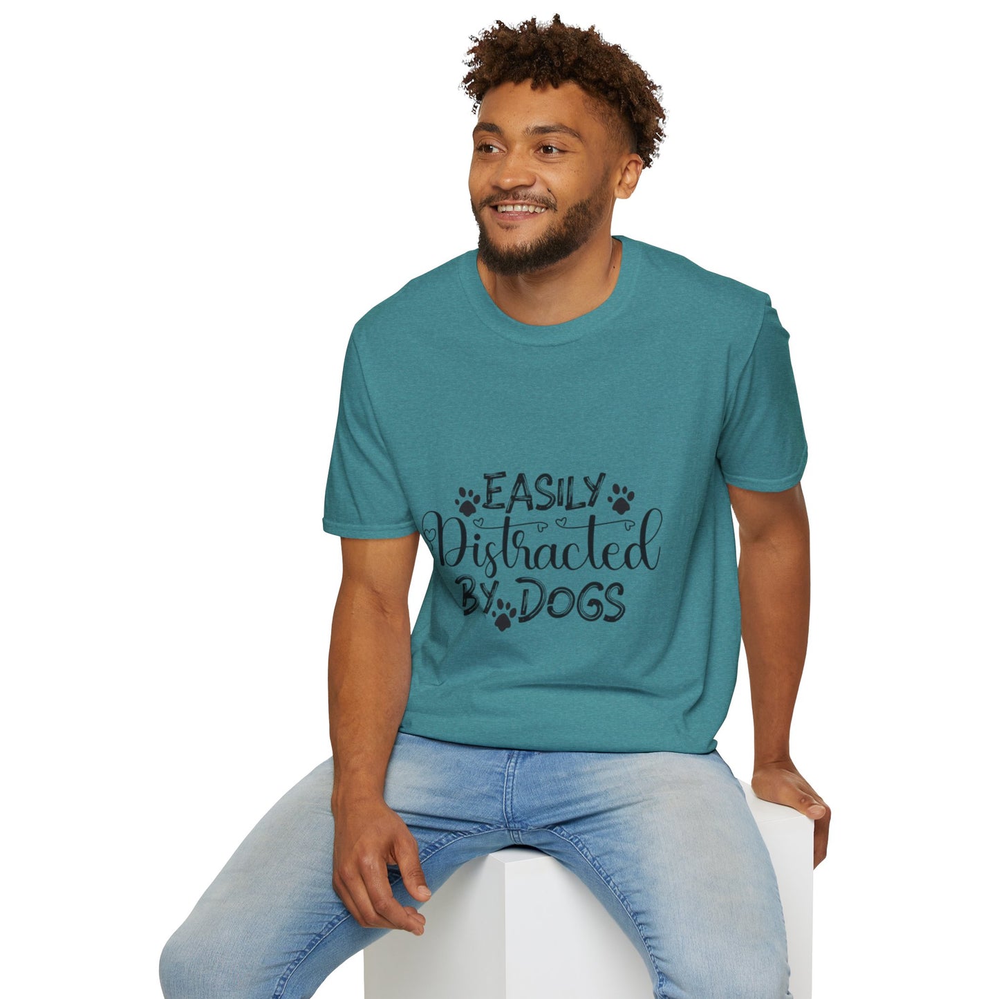 Easily Distracted by Dogs Unisex Softstyle T-Shirt – Perfect for Dog Lovers
