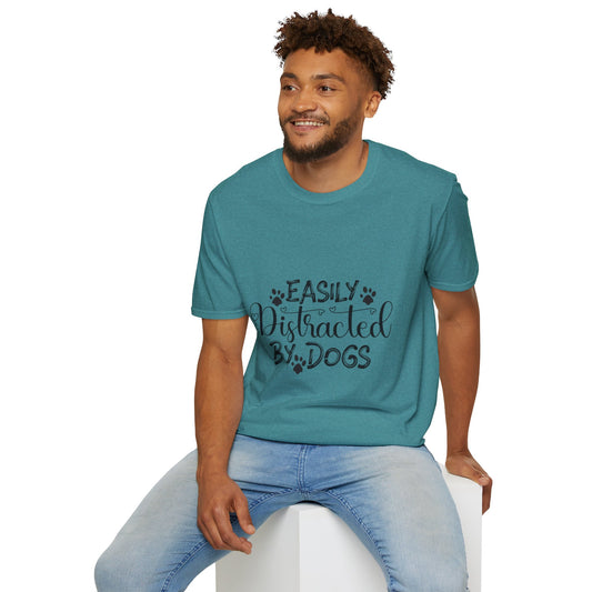 Easily Distracted by Dogs Unisex Softstyle T-Shirt – Perfect for Dog Lovers