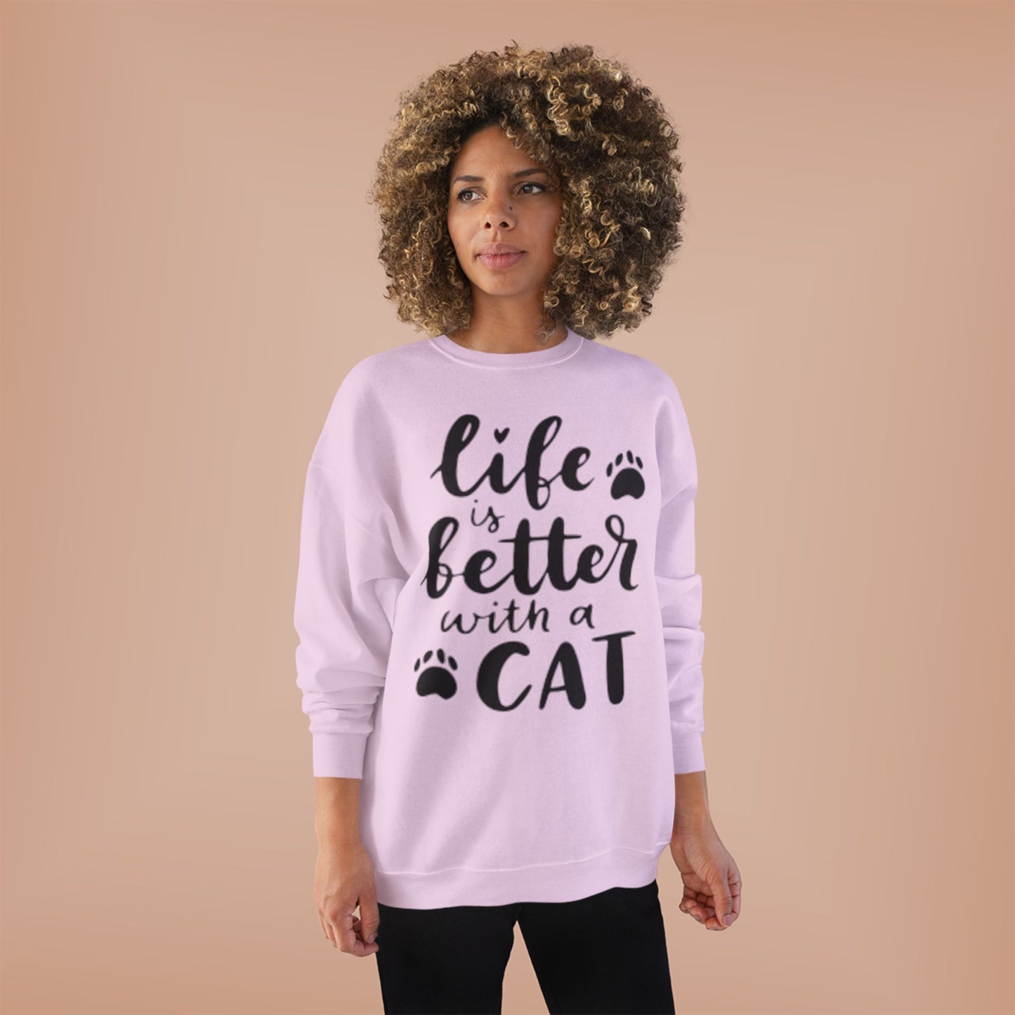 Eco-Friendly Cat Lover Crewneck Sweatshirt – 'Life is Better with a Cat'