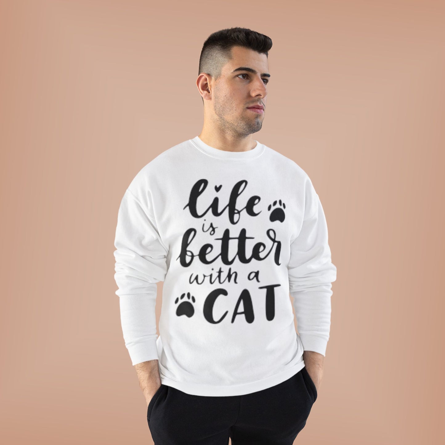 Eco-Friendly Cat Lover Crewneck Sweatshirt – 'Life is Better with a Cat'