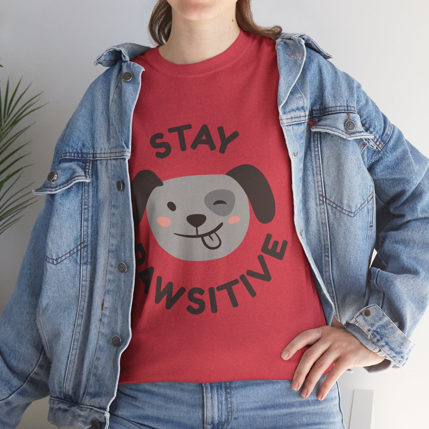 Unisex Heavy Cotton Tee - Stay Pawsitive Dog Tee for Pet Lovers