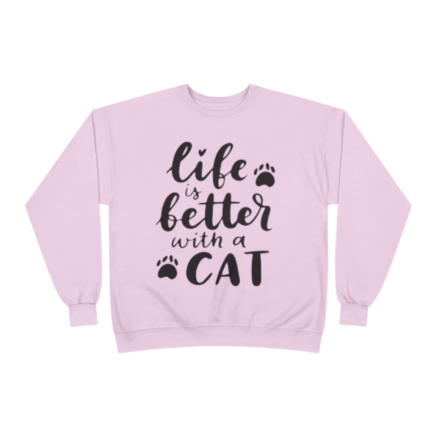 Eco-Friendly Cat Lover Crewneck Sweatshirt – 'Life is Better with a Cat'