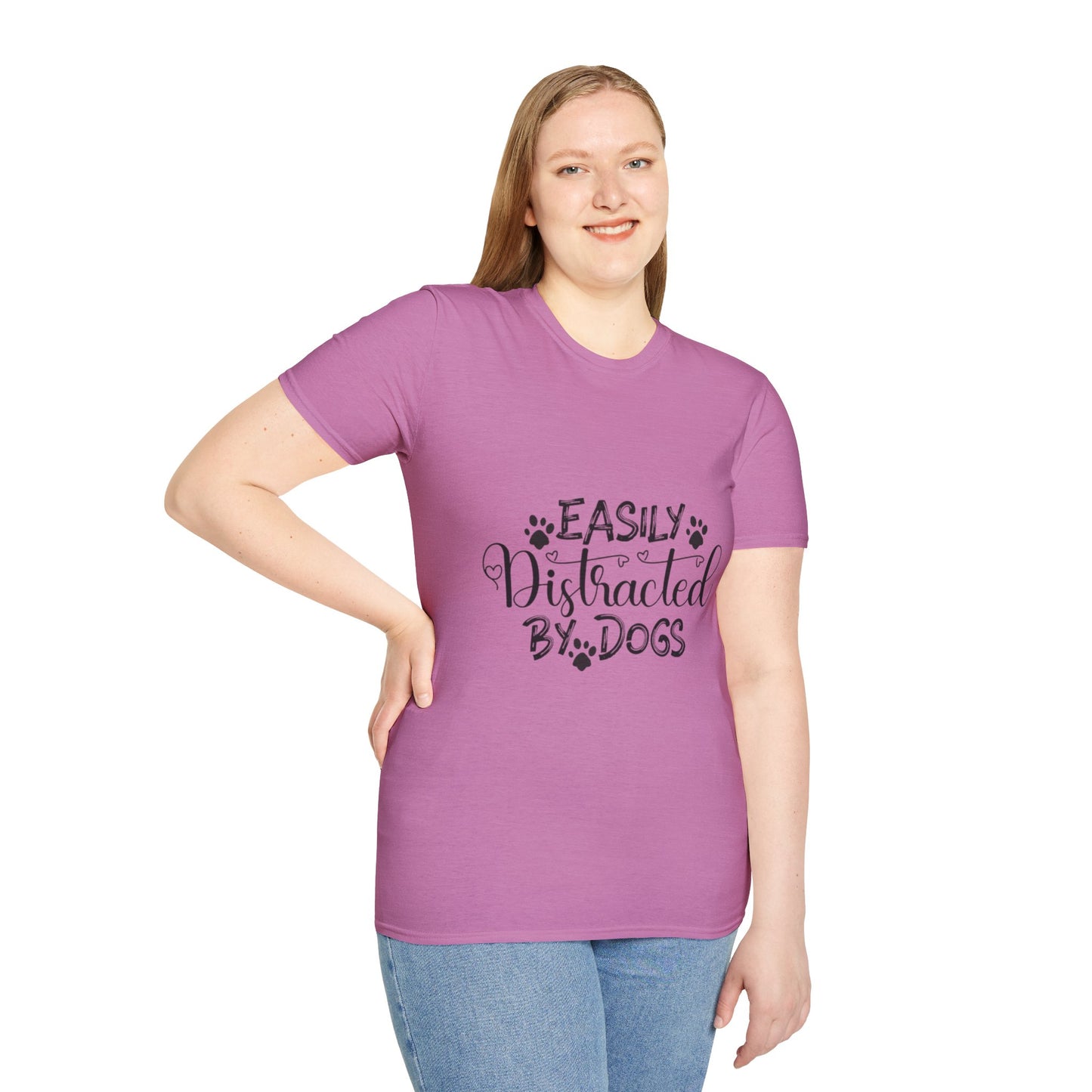 Easily Distracted by Dogs Unisex Softstyle T-Shirt – Perfect for Dog Lovers