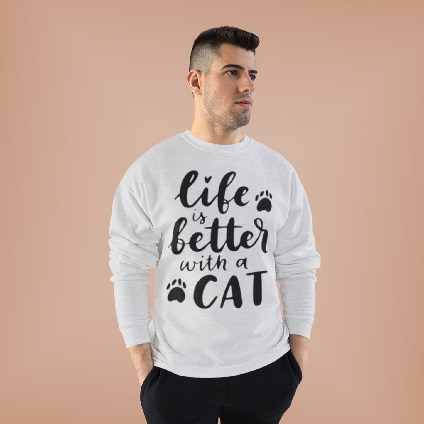 Eco-Friendly Cat Lover Crewneck Sweatshirt – 'Life is Better with a Cat'