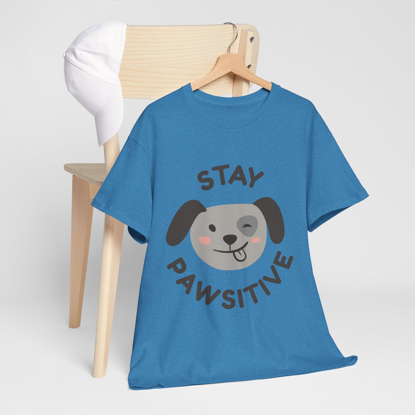 Unisex Heavy Cotton Tee - Stay Pawsitive Dog Tee for Pet Lovers